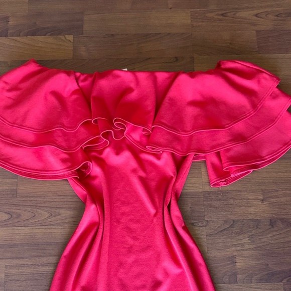 Off-Shoulder Ruffle Red Cocktail Dress - Picture 2 of 6
